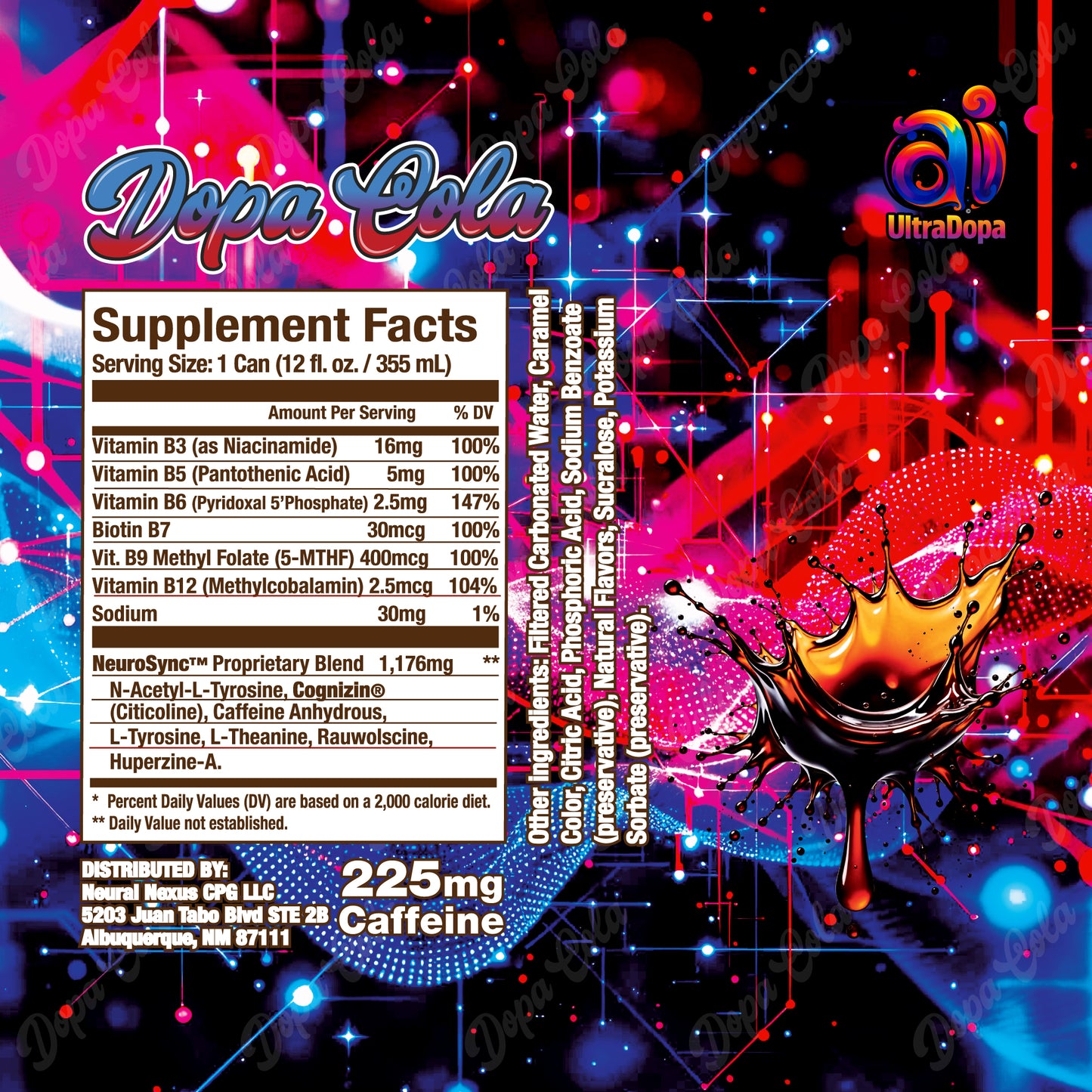 Ai UltraDopa Dopa Cola Ai Energy Drink supplement facts can label ingredients