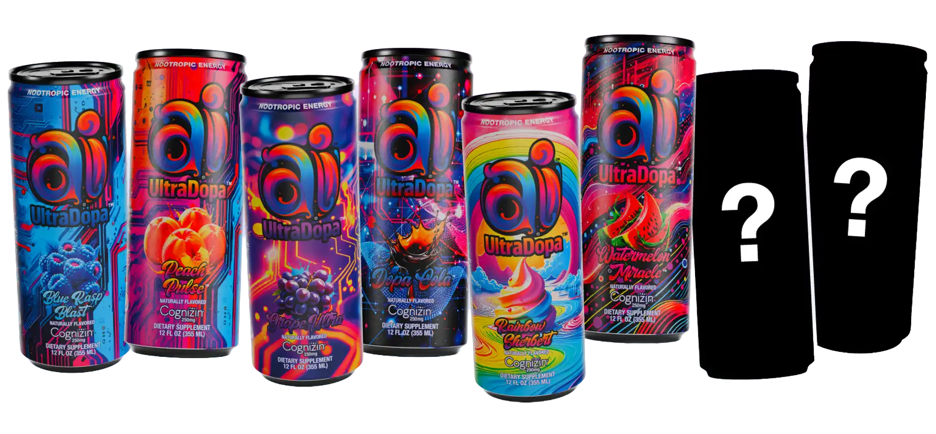 Newproductteaser ad 72dpi transparent Ai UltraDopa™ by Ai Energy - the Next-Gen Energy Drink designed for Motivation, Mood, Focus and NeuroPerformance™