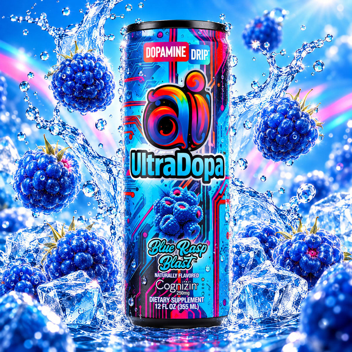 Ai UltraDopa™ Blue Rasp Blast | Sugar-Free Blue Raspberry Nootropic Energy Drink