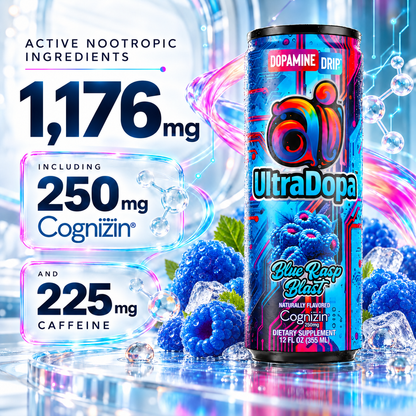 Ai UltraDopa™ Blue Rasp Blast | Sugar-Free Blue Raspberry Nootropic Energy Drink
