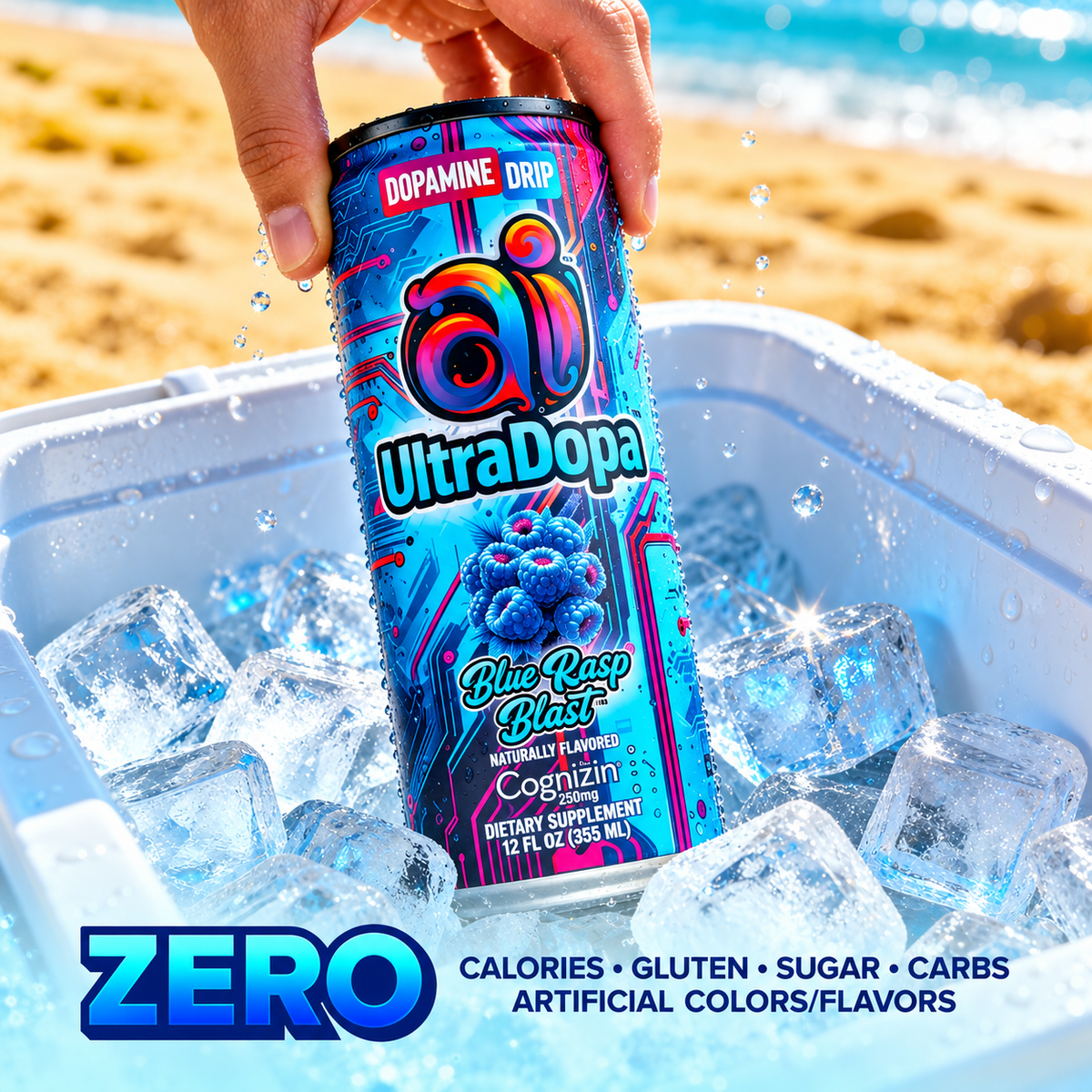 Ai UltraDopa™ Blue Rasp Blast | Sugar-Free Blue Raspberry Nootropic Energy Drink