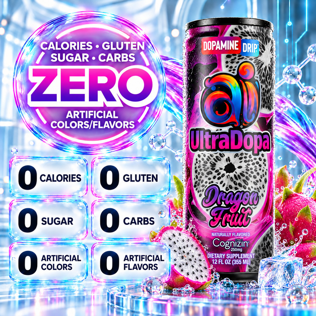Ai UltraDopa™ Dragon Fruit | Sugar-Free Nootropic Energy Drink