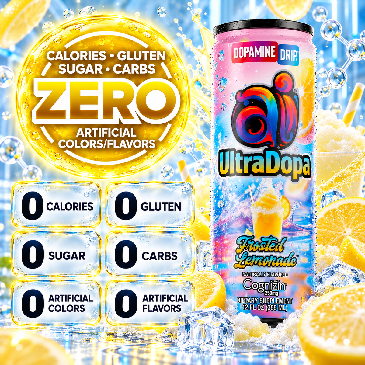 Ai UltraDopa™ Frosted Lemonade | Sugar-Free Nootropic Energy Drink