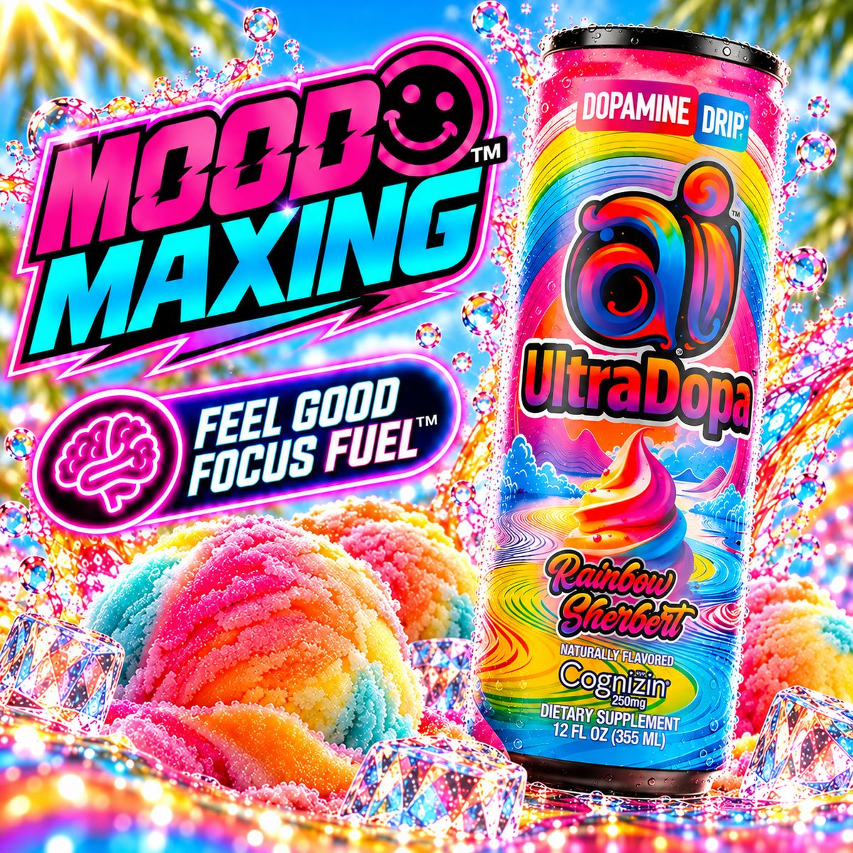 Ai UltraDopa™ Rainbow Sherbert | Sugar-Free Rainbow Sherbet Nootropic Energy Drink
