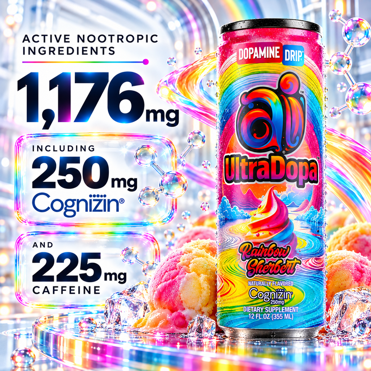 Ai UltraDopa™ Rainbow Sherbert | Sugar-Free Rainbow Sherbet Nootropic Energy Drink