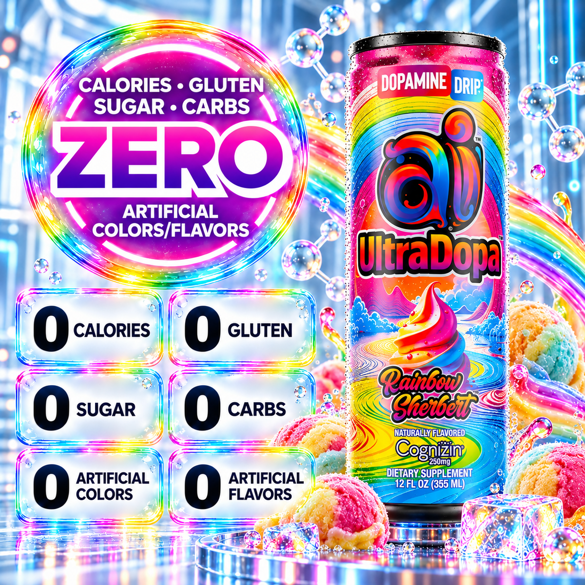 Ai UltraDopa™ Rainbow Sherbert | Sugar-Free Rainbow Sherbet Nootropic Energy Drink