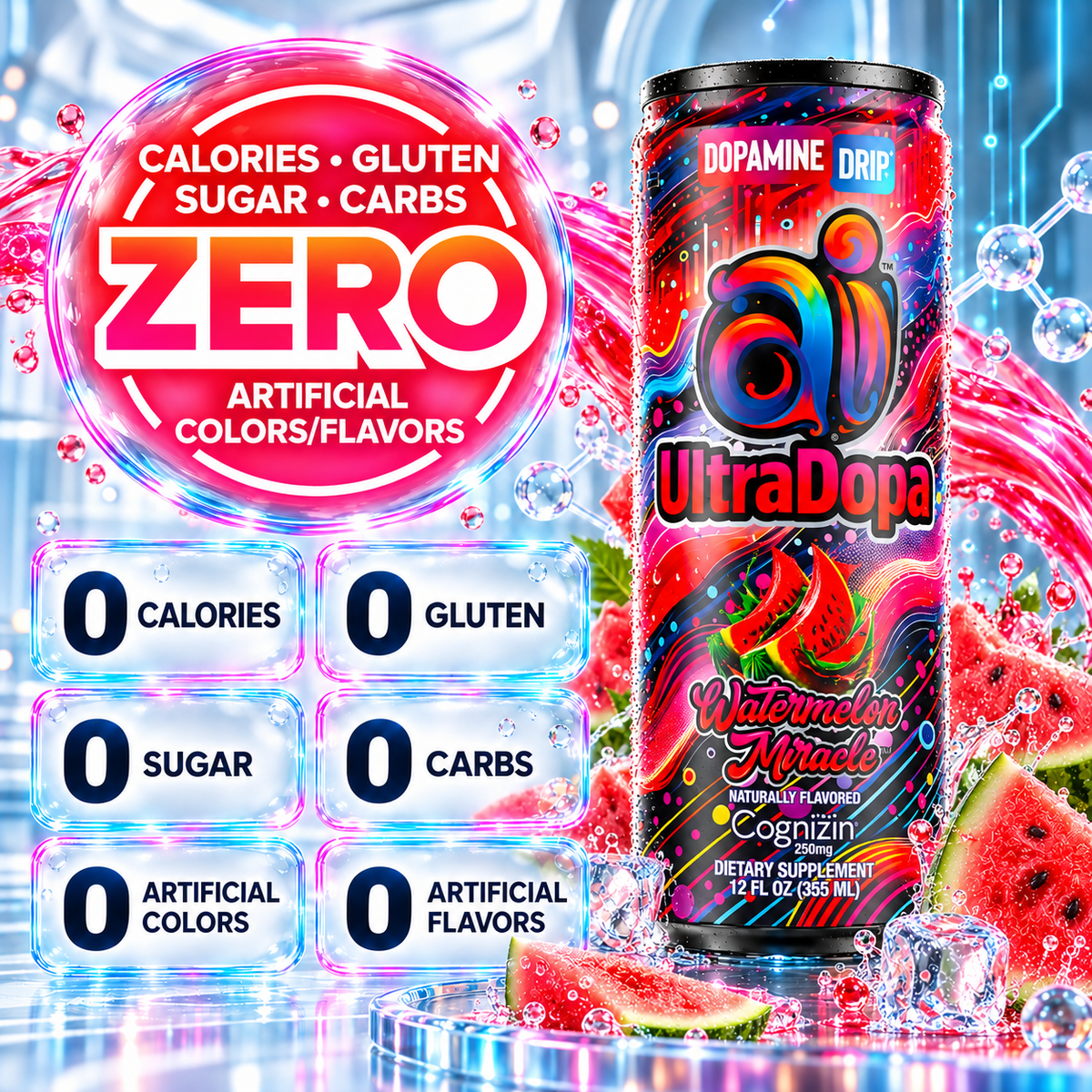 Ai UltraDopa™ Watermelon Miracle | Sugar-Free Watermelon Nootropic Energy Drink