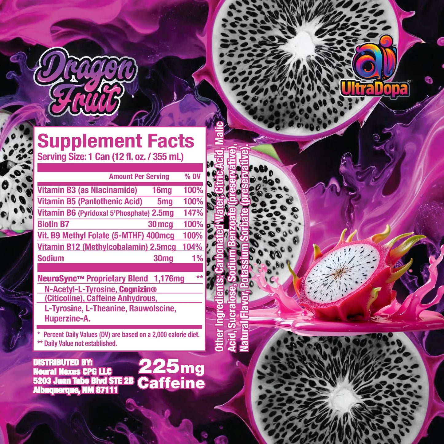 Ai UltraDopa™ Dragon Fruit | Sugar-Free Nootropic Energy Drink